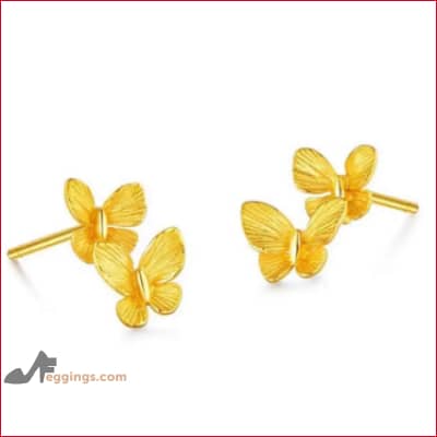 24k Pure Gold 999 Double Butterfly Stud Earrings