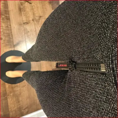 Black Spandex Crotch Zipper Leggings Padlock Capri Silver Threads - Leggings