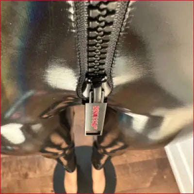 Black Vinyl Holographic Crotch Kissing Zipper Leggings - Leggings
