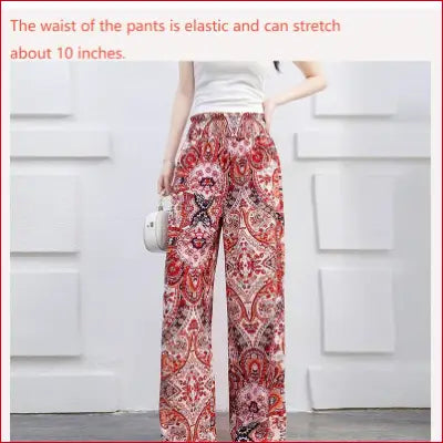 Bohemian high waist printed wide leg pants with elastic waist for casual summer style