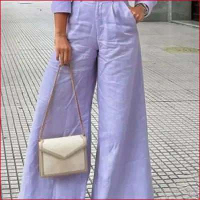 Bonboho Women’s Cotton Linen High Waist Wide Leg Pants with Pockets 2025 Summer Minimalist Solid Color Casual Office Trousers - Lavender