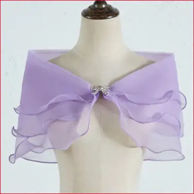 Elegant lavender lavender ruffled chiffon bridal shawl with removable shoulder straps
