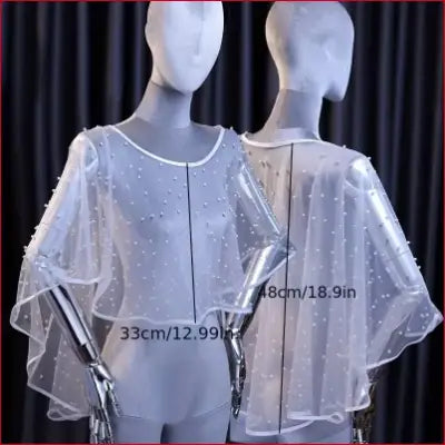 Sheer beaded floating veil cape for wedding shawl and bridal wedding photography