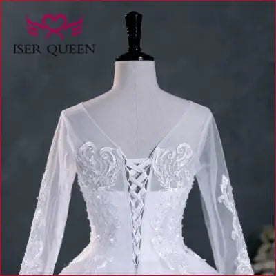 Customized Beaded Pretty Lace Appliques Wedding Dress A line Long Sleeves V neck Plus Size Wedding Dresses For Women WX0303