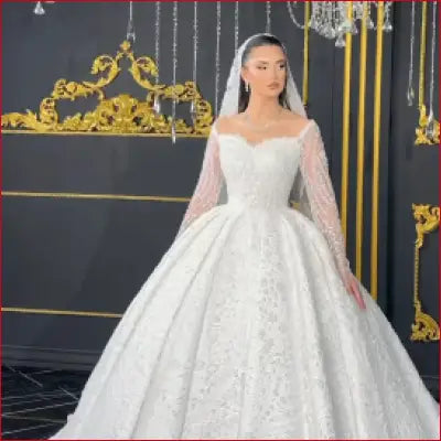 Elegant white wedding dress with beaded details, magnificent customized wedding gown