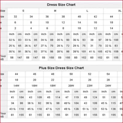 Dress size charts for a customized magnificent wedding dress with beaded long sleeves