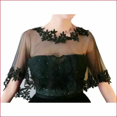 Black lace-trimmed tulle bolero lace shawl for summer casual occasions with crotch zipper