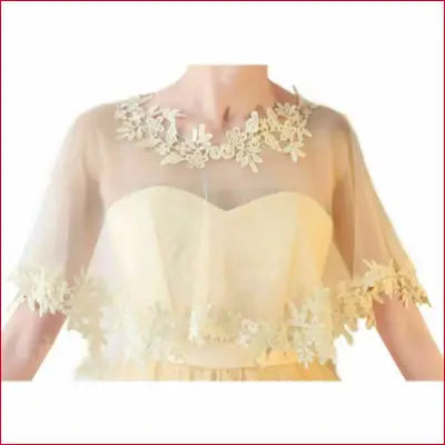Ivory lace-trimmed sheer summer casual shawl with crotch zipper for bridal wedding use