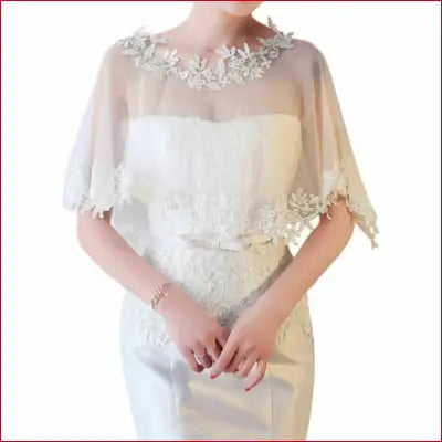 White lace-trimmed bridal cape, summer casual lace shawl with crotch zipper shrug