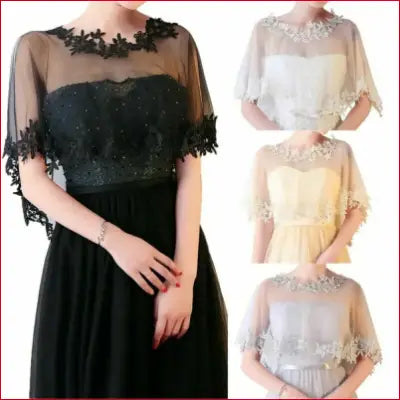 Elegant lace shawl with lace-trimmed bolero design for summer casual occasions