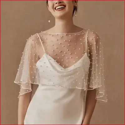 Pearl-studded sheer capelet for wedding dress lace and dress lace shawl elegance