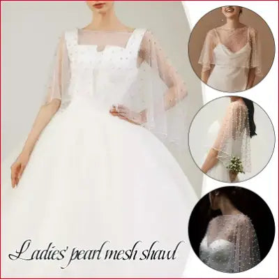 Pearl-embellished mesh shawl for wedding dress lace, dress lace shawl, pearl short cape