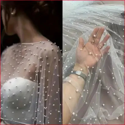 Pearl-studded sheer fabric from Wedding Dress Lace, Dress Lace Shawl, Pearl Short Cape
