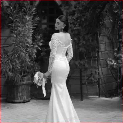 Elegant wedding dress with satin fabric, full sleeves, floor length, perfect for weddings