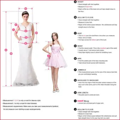 Wedding dress measurement guide showing shoulder, inches, and centimeters for perfect fit