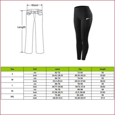 Leggings size chart for high waist elastic workout yoga tights with tummy control