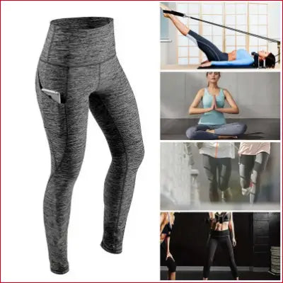 Gray athletic leggings with high waist elastic design for workout and yoga comfort