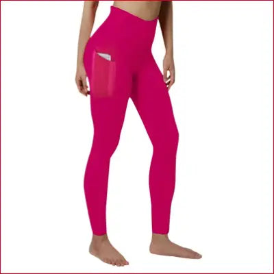 Fuchsia high waist elastic workout leggings with side pocket for women yoga and gym