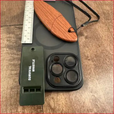 Survival whistle with frame ruler and box opener in iPhone 14 Black Case