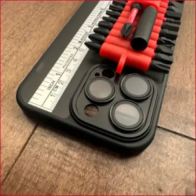 Black phone case with screwdriver set and box cutter for iPhone 14 Plus Black Case