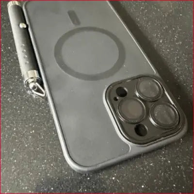 Black Phone Case with Camera Lens Protection and Crotch Zipper for iPhone 15 Laser Pointer