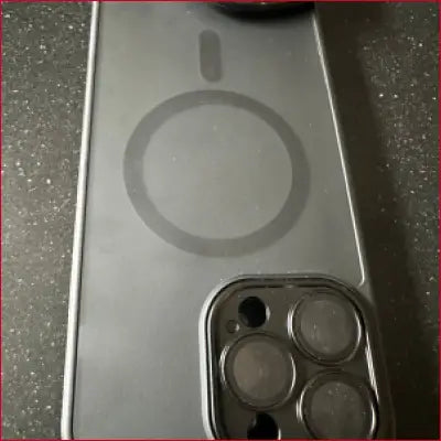 Gray MagSafe phone case for iPhone 15 Pro Max Black with box cutter design