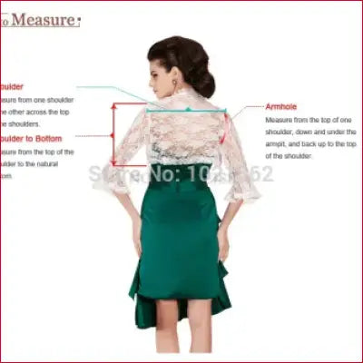 Woman’s green skirt and lace top showcasing a lace wedding bolero bridal jacket