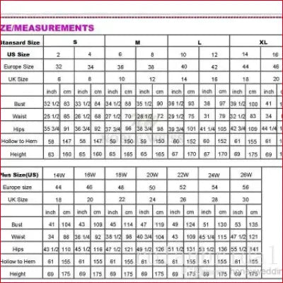 Clothing size chart for lace wedding bolero bridal jacket, perfect for wedding accessories