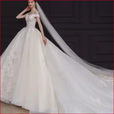 Luxury Handmade Neck Wedding Dress With Train Lace Flower Bridal Dress Elegant The Shoulder Ball Gown Robe De Mariee Customized