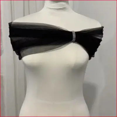Black tulle off-the-shoulder wrap with rhinestone details for wedding bridesmaid attire