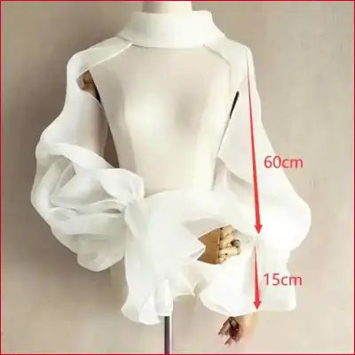 White high-neck blouse with voluminous sleeves, perfect as an organza wedding shrug or bridal jacket