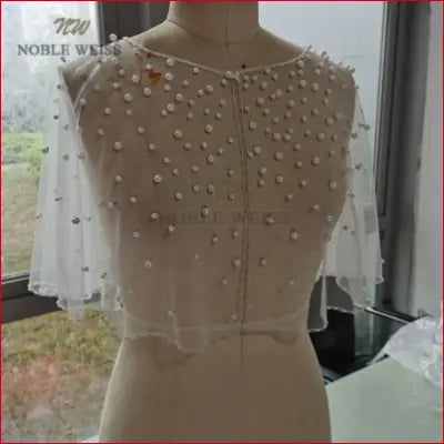 Pearl-studded sheer white bolero for pearls tulle wedding in Chile Brazil Argentina Bridal Party