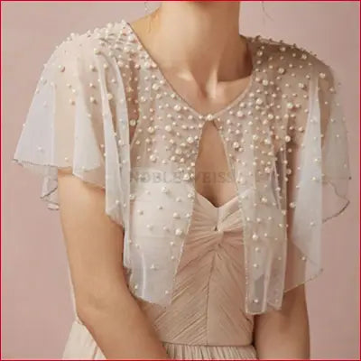 Pearls tulle wedding bolero jacket for bridal party, Chile Brazil Argentina style
