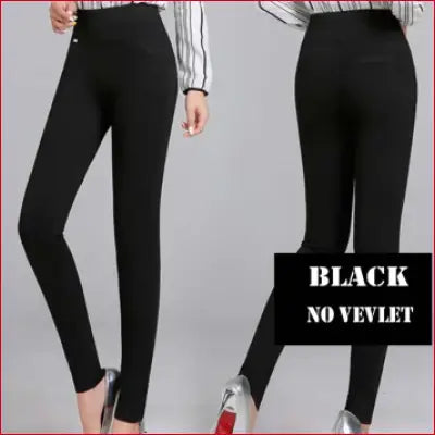 Black high-waisted pencil pants with casual stretch and elastic waist for women