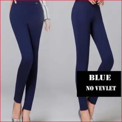 Blue leggings with high elastic waist, casual stretch, perfect for winter pencil pants