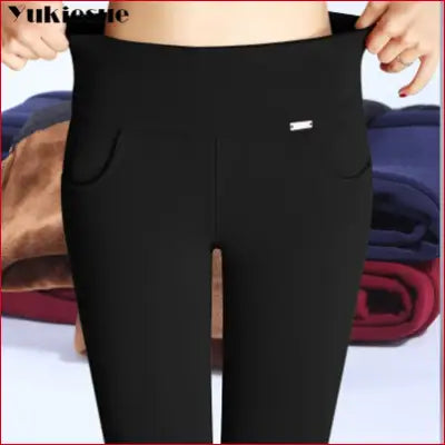 Black high-waisted pencil pants with elastic waist for casual stretch comfort Women leggings