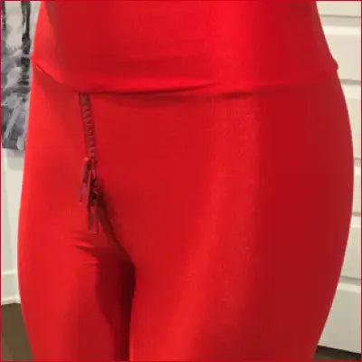 Bright red Lycra crotch leggings with matching top for a unique style statement