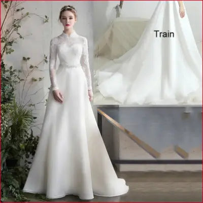 Wedding Dress Floor-Length A-Line Organza Wedding Dresses Vestido De Noiva Simple Wedding Dress Customized - with short train / Floor