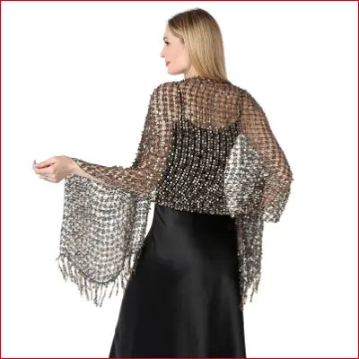 Beaded fringe shawl from women’s 1920s scarf wraps collection, perfect for vintage weddings