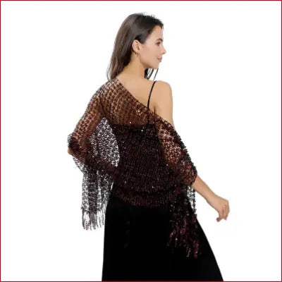 Sparkly brown 1920s scarf wraps evening shawl with sequin deco fringed wedding cape
