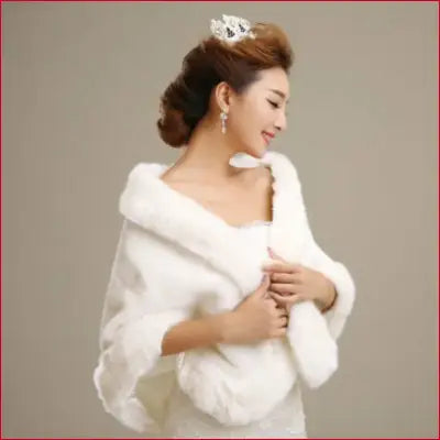 Elegant white faux fur bridal wrap for womens ladies wedding shawl and winter shrug