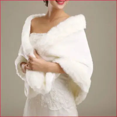 Elegant white faux fur shawl for womens ladies wedding and bridal occasions