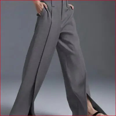 Yeezzi Urban Female Suit Pants 2025 New Fashion Black White Color Loose Straight Pant High-Waisted Pleated Split-Front Trousers