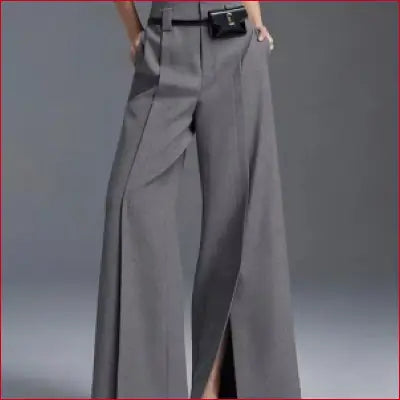 Yeezzi Urban Female Suit Pants 2025 New Fashion Black White Color Loose Straight Pant High-Waisted Pleated Split-Front Trousers