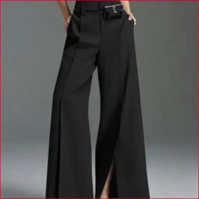 Yeezzi Urban Female Suit Pants 2025 New Fashion Black White Color Loose Straight Pant High-Waisted Pleated Split-Front Trousers