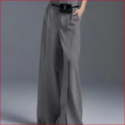 Yeezzi Urban Female Suit Pants 2025 New Fashion Black White Color Loose Straight Pant High-Waisted Pleated Split-Front Trousers