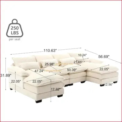 Beige sectional sofa couch with dimensions, Modern Chenille U Shaped design