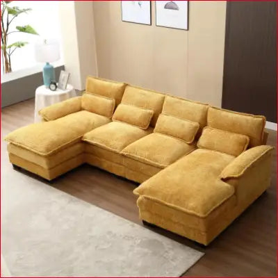 Yellow sectional sofa couch in 110 inch Modern Chenille U shaped design for living room