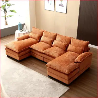 Orange Modern Chenille U Shaped Sectional Sofa Couch for Living Room Seating