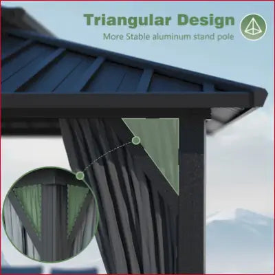 Gazebo corner with triangular support for 12-Feet X 10-Feet hardtop rectangle black design